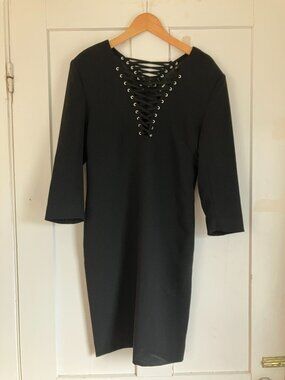 The Kooples 3/4 sleeve LBD with corset lace-up detailing in black, size XS